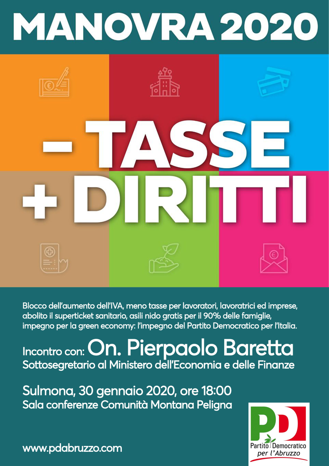 Incontro con l’on. Pierpaolo BARETTA sottosegretario al Ministero dell’Economia e delle Finanze, ,sulmona giovedì 30 gennaio 2020 alle ore 17.30 nella sala Conferenze della Comunità Montana Peligna.